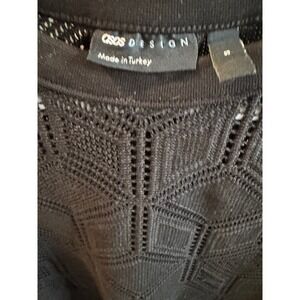 ASOS DESIGN Womens Black Geometric Pointelle Knit Short Sleeve Top Size S